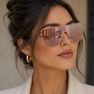 عینک آفتابی فشن شیلد جیوه ای رزگلد برند سیکس تحت لیسانس آلمان 118-541 SIX