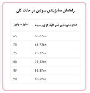 جدول راهنمای سایزبندی سوتین