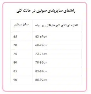 جدول راهنمای سایزبندی سوتین