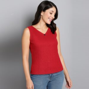 شومیز تاپ گیپور دانتل زنانه آستردار قرمز 2-8031 SIS