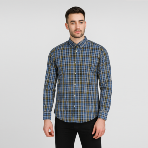 پیراهن مردانه چهارخانه شیک برند تکس فرانسه رنگ آبی 1-1903940 TEX