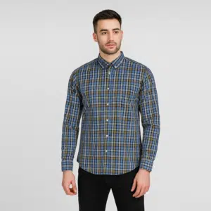 پیراهن مردانه چهارخانه شیک برند تکس فرانسه رنگ آبی 1-1903940 TEX