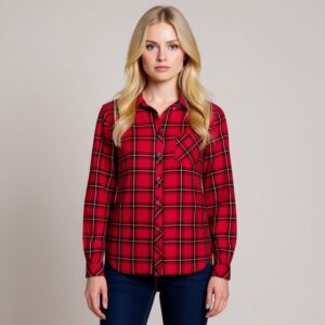 شومیز پاییزی آستین بلند زنانه اسمارا آلمانی چهارخانه قرمز ۳۹۱۹۲۶ ESMARA