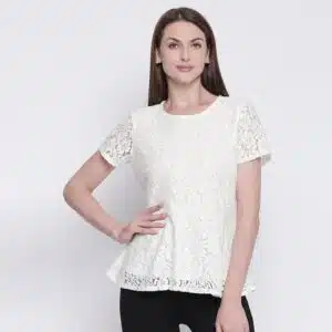 شومیز گیپور دانتل شیک زنانه آستین کوتاه آستردار 1-8035 SIS