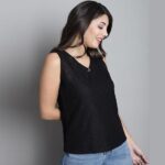 شومیز تاپ گیپور دانتل زنانه آستردار مشکی 4-8031 SIS