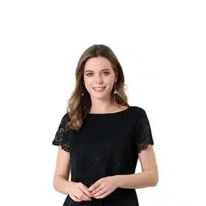 شومیز گیپور دانتل زنانه آستین کوتاه آستردار مشکی 8035 SIS