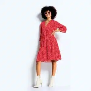پیراهن ویسکوز زنانه اسمارا آلمانی قرمز طرحدار 1-370718 ESMARA