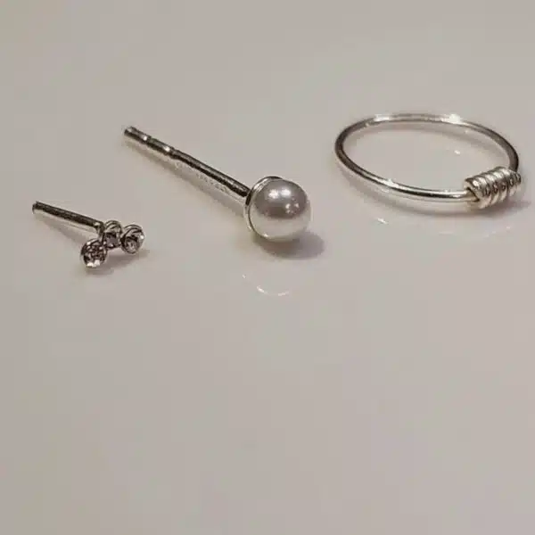 ست پیرسینگ و گوشواره نقره پک 3تایی ظریف برند آی ام 055734 I am