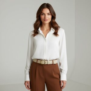 کمربند چرم بوفالو اصل زنانه برند آپ تو فشن آلمان رنگ کرم 2-834979 Up2Fashion