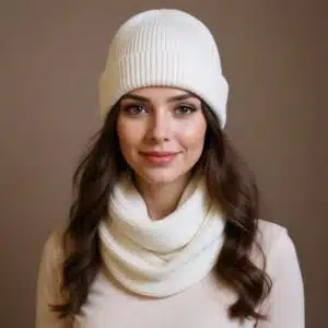 ست کلاه و شال رینگی بلند بافت برند اکسسورایز رنگ سفیدشیری Accessories 880824