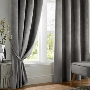 پرده پانچ آماده مخمل شیک برند مرادیسو آلمانی پک 2 عددی رنگ طوسی نقره ای 316649 Meradiso