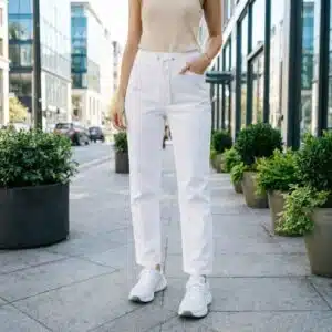 شلوار کتان راسته سفید اسپرت زنانه چهارفصل برند اسمارا اصل آلمانی 2-464255 ESMARA