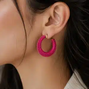 گوشواره زنانه نیم حلقه رافیا سرخابی برند آی ام تحت لیسانس آلمان 062603 I AM