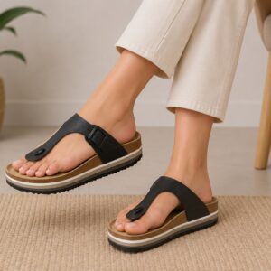 صندل زنانه لاانگشتی لژدار ارگونومیک اسمارا مدل Natural Walk چرم مشکی 2-381570 Esmara