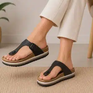 صندل زنانه لاانگشتی لژدار ارگونومیک اسمارا مدل Natural Walk چرم مشکی 2-381570 Esmara