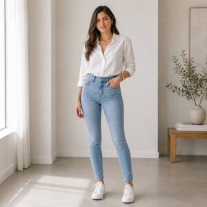 شلوار جین زنانه آبی یخی سوپر اسکینی فیت برند اسمارا اصل آلمانی 472915 ESMARA