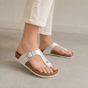 صندل زنانه لاانگشتی ارگونومیک لژدار اسمارا مدل Natural Walk نقره ای تکسچر 371813 Esmara