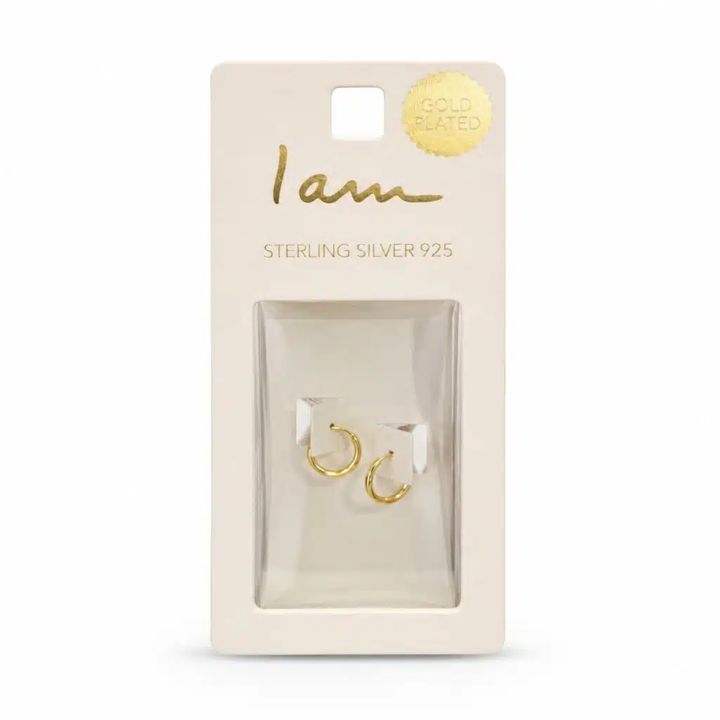 گوشواره نقره آبکاری طلا (gold-plated) حلقه کوچک ظریف برند اصل آی ام تحت لیسانس آلمان 005821 I AM