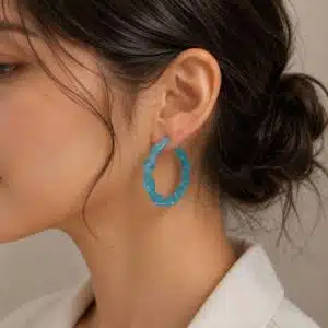 گوشواره زنانه نیم حلقه فیروزه ای برند آی ام تحت لیسانس آلمان 074682 I AM