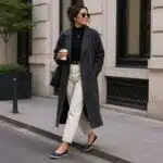کفش راحتی زنانه شیک برند اویاندا چرم PU مدل بالرین سرمه ای 2-416944 Oyanda