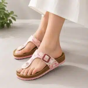 صندل زنانه لاانگشتی لژدار ارگونومیک اسمارا مدل Natural Walk چرم صورتی طرحدار 381565 Esmara