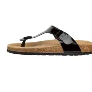 صندل زنانه طبی لاانگشتی لژدار اسمارا مدل Natural Walk چرم براق مشکی 44683 Esmara