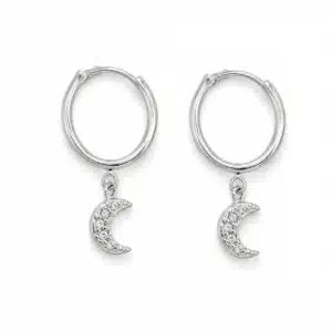 گوشواره نقره حلقه ای آویز ماه نگین دار زیرکنیا برند آی ام تحت لیسانس آلمان 043757 I AM