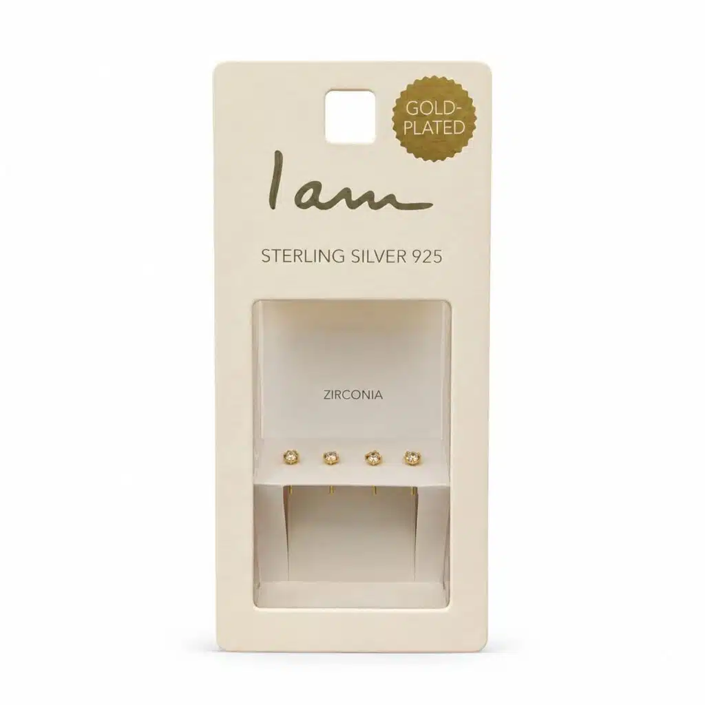 گوشواره نقره آبکاری طلا (gold-plated) نگین زیرکنیا پک 2جفتی برند اصل آی ام تحت لیسانس آلمان 105200 I AM