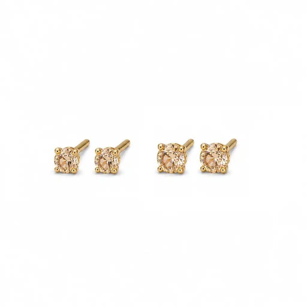 گوشواره نقره آبکاری طلا (gold-plated) نگین زیرکنیا پک 2جفتی برند اصل آی ام تحت لیسانس آلمان 105200 I AM
