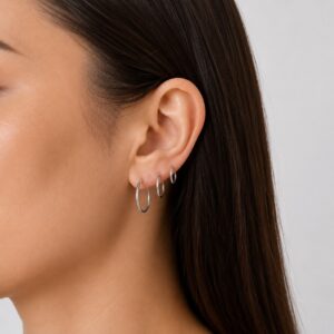 گوشواره نقره حلقه ای پک 3جفتی اصل برند آی ام تحت لیسانس آلمان 053380 I AM