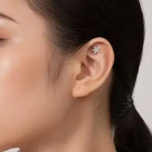 پیرسینگ نقره طرح گل نگین زیرکنیا پشت پیچی برند اصل آی ام تحت لیسانس آلمان 070288 I AM