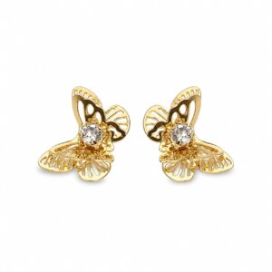 گوشواره طرح پروانه سه بعدی روکش طلایی رنگ ثابت (Gold Plated) برند آی ام تحت لیسانس آلمان 10720 I AM