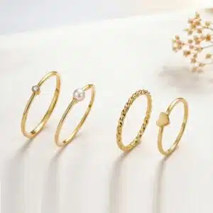 حلقه انگشتر آبکاری طلا (Gold Plated) نگین زیرکنیا ظریف پک 4 تایی برند آی ام تحت لیسانس آلمان 093392 I AM