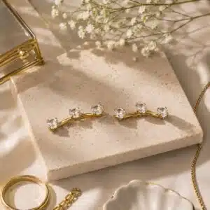 گوشواره نقره آبکاری طلا (gold-plated) نگین زیرکنیا برند اصل آی ام تحت لیسانس آلمان 107037 I AM