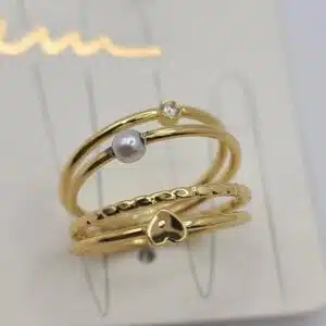 حلقه انگشتر آبکاری طلا (Gold Plated) نگین زیرکنیا ظریف پک 4 تایی برند آی ام تحت لیسانس آلمان 093392 I AM