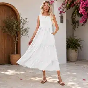 پیراهن بلند سفید ساحلی زنانه برند اسمارا اصل آلمان 2-410721 ESMARA