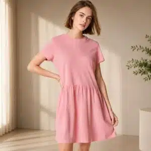 پیراهن راحتی نخی آستین کوتاه زنانه برند اسمارا اصل آلمان صورتی لایت 2-ESMARA 480868