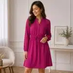 پیراهن لینن کنفی آستین بلند زنانه برند اسمارا اصل آلمان رنگ ارغوانی ESMARA 376608