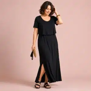پیراهن بلند مشکی ویسکوز زنانه سایز بزرگ برند اسمارا اصل آلمان 348471 ESMARA