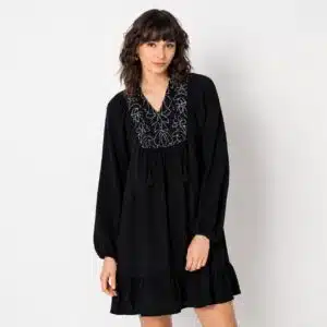 پیراهن زنانه موسلین نخی گلدوزی شده برند اسمارا اصل آلمانی رنگ ذغالی 503225 ESMARA