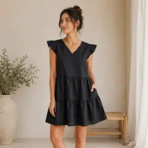 پیراهن لینن کنفی مشکی شیک زنانه برند اسمارا اصل آلمان ESMARA 408461