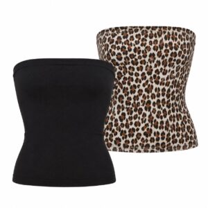 تاپ دکلته نخ پنبه زنانه برند آپ تو فشن آلمان پک 2عددی(مشکی و پلنگی) 2-847902 Up2Fashion
