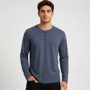 تیشرت مردانه یقه گرد سه دکمه نخی برند لیورجی آلمان رنگ ذغالی 2-311892 Livergy