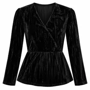 شومیز مخمل زنانه شیک مشکی شاینی برند آپ تو فشن آلمان 724523 Up2Fashion