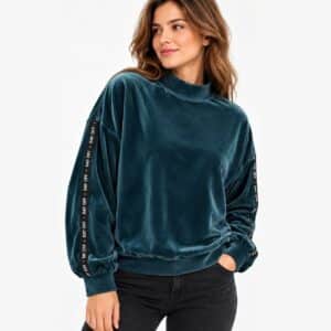 بلوز مخمل زنانه شیک برند هانکمولر هلند رنگ سبز پترولی 543211 Hunkemöller