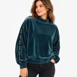 بلوز مخمل زنانه شیک برند هانکمولر هلند رنگ سبز پترولی 543211 Hunkemöller
