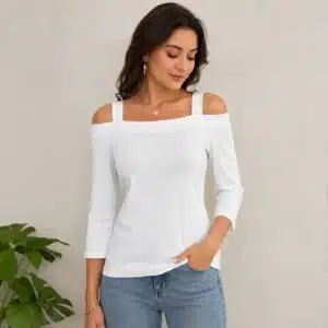 بلوز سرشانه باز بندی سفید برند لاسکانا اصل آلمان 364578 LASCANA