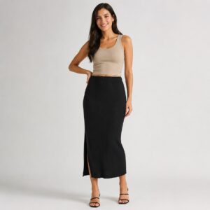 دامن راسته بلند مشکی طرح MAMA برند اچ اند ام تحت لیسانس سوئد 3696 H&M